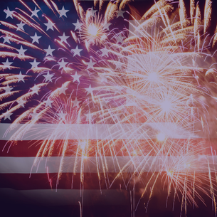 fireworks in front of US flag