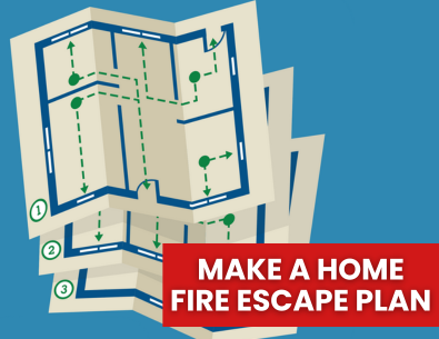 Fire escape plan graphic with make a fire escape plan text 