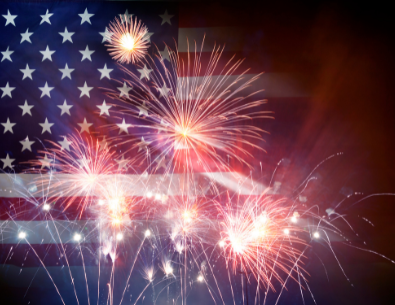 Fireworks and American flag