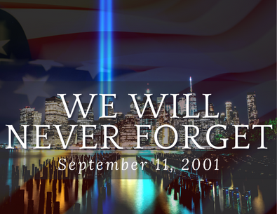 new york skyline with two blue lights shooting in sky