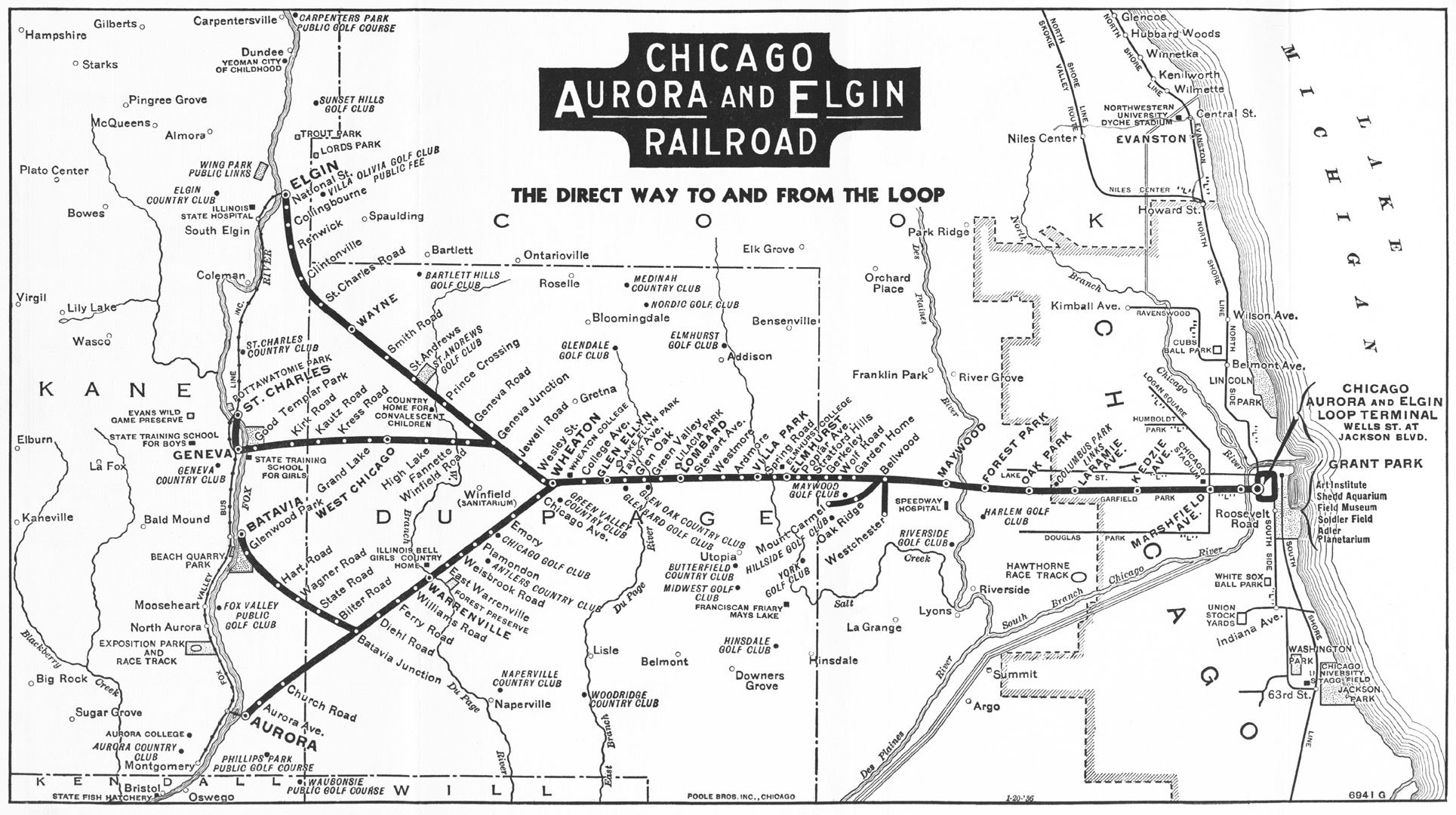Chicago Aurora and Elgin Railroad 1936 map