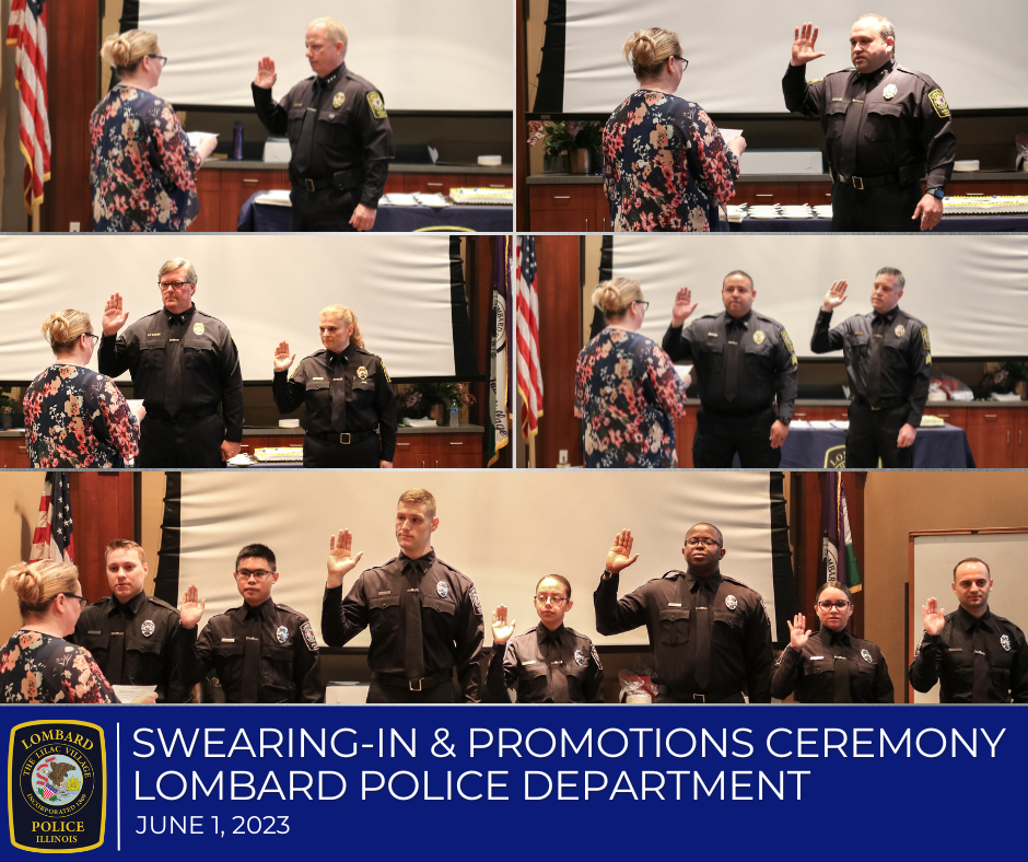 Photo collage of officers being sworn in and or promoted